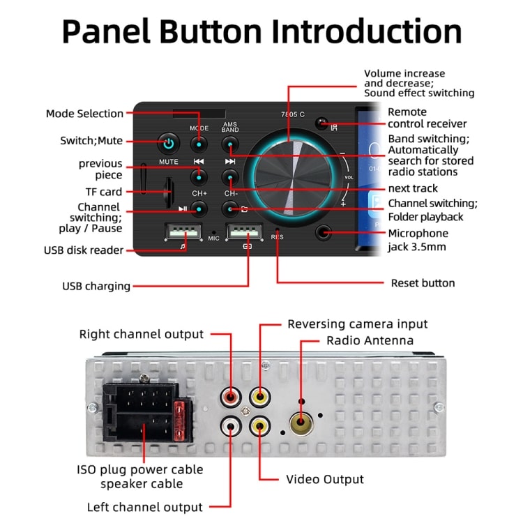 4.1" Touch Screen Car Radio MP5 Player, FM, Bluetooth, TF Card, Remote Control 6 4.1&Quot; Touch Screen Car Radio Mp5 Player, Fm, Bluetooth, Tf Card, Remote Control - Image 6