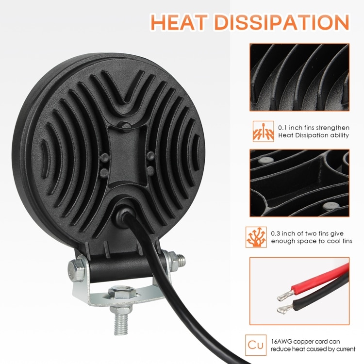 2 PCS 4" 15W White Light Waterproof Car SUV LED Work Lights, Spot/Flood, DC 9-30V 4 2 Pcs 4&Quot; 15W White Light Waterproof Car Suv Led Work Lights, Spot/Flood, Dc 9-30V - Image 4