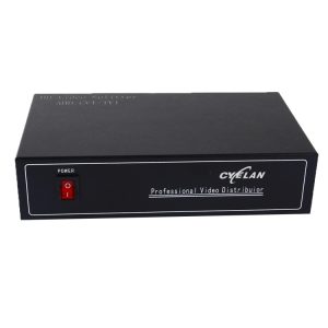High-quality professional video distributor device for AV and CCTV systems, CYELAN branded, with power switch and sleek black design.