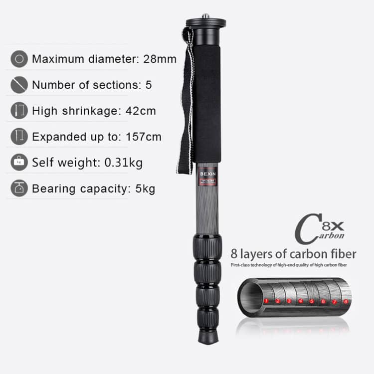 BEXIN Carbon Fiber Monopod: Portable DSLR Camera Holder for Outdoor Travel 2 Bexin Carbon Fiber Monopod: Portable Dslr Camera Holder For Outdoor Travel - Image 2