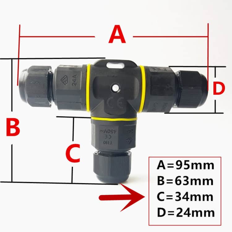 XYT21 Waterproof 3 Pin T-type Cable Connector - Secure Connectivity 6 Compact Electrical Component With Labeled Dimensions For Industrial And Automation Applications.
