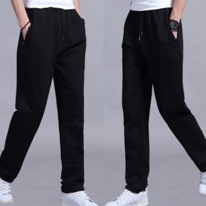 Cartoon-style black jogger pants with elastic waistband and drawstring, casual men's athleticwear for activewear or loungewear, Syndmart fashion collection.