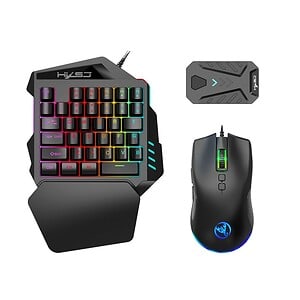 RGB mechanical gaming keyboard with ergonomic wrist rest, wireless gaming mouse, and portable USB receiver, ideal for esports and high-performance gaming setups.