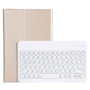 YAM12 Backlight Style Lambskin Texture Detachable Round Keycap Bluetooth Keyboard Leather Case with Holder