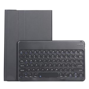 YAM13 Lambskin Texture Detachable Round Keycap Bluetooth Keyboard Leather Case with Holder