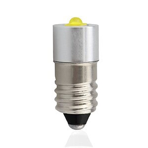 Silver industrial light bulb with yellow cap for LED lighting solutions.