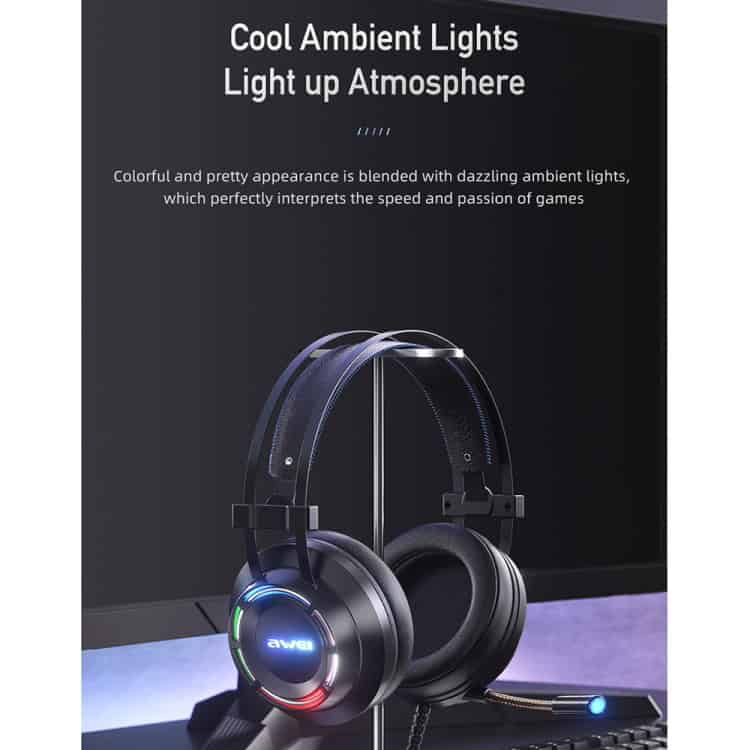 awei GM-2 Gaming Headset with Microphone & Ambient Light - Enhanced Gaming Experience 5 High-Quality Gaming Headphones With Ambient Lighting, Rgb Led Effects, And Immersive Sound, Perfect For Competitive And Casual Gamers. Designed For Comfort And Stylish Gaming Setup Enhancement.