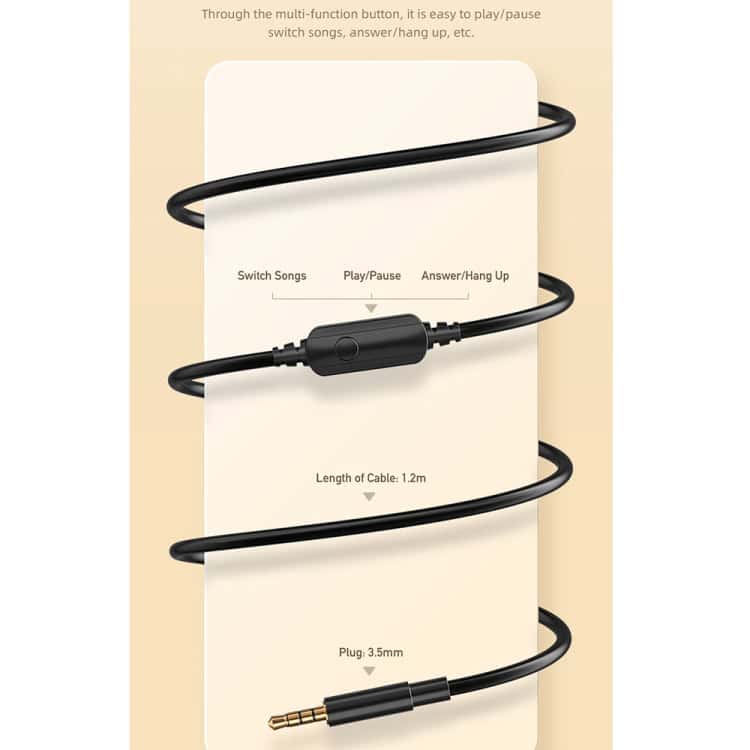 awei GM-6 Wired Headset - 3.5mm Stereo Earphones for Immersive Sound 5 Switch Song Control Earphone Inline Remote For Music &Amp; Calls, 1.2M Cable, 3.5Mm Jack, Easy Playback &Amp; Pause, Answer/Hang Up Button, Compatible With Smartphones And Audio Devices, Sleek Black Design.