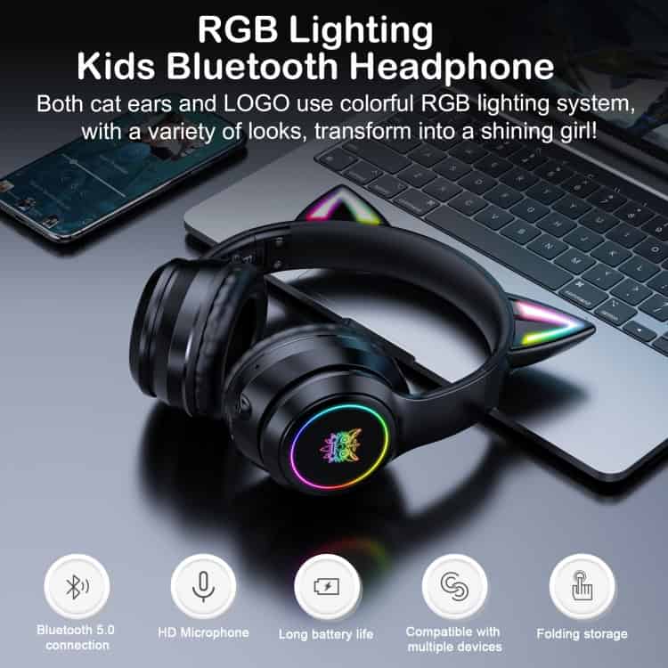 ONIKUMA B90 RGB Wireless Bluetooth Headphones - Brilliant Colors, Exceptional Sound 6 Rgb Kids Bluetooth Headphone With Colorful Lighting, Foldable Design, Long-Lasting Battery, Hd Microphone, And Compatibility With Multiple Devices, Perfect For Children And Gaming.