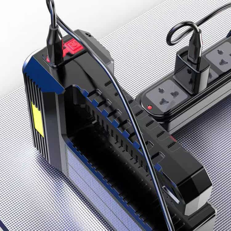 Adventure-Ready: Ultra Bright 8 LED Waterproof Camping Flashlight 3 Electrical Power Strip With Multiple Outlets And Surge Protector, Plugged Into A Black Extension Cord On A Textured Gray Surface, Showcasing Power Safety And Connectivity Solutions For Home And Office Use.