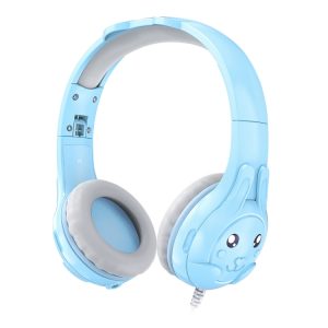 Blue baby headphones with cute animal design, adjustable headband, and soft ear cushions for comfortable wear.
