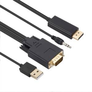 DisplayPort Adapter Cable with Audio + Power, 1.8m, VGA to DisplayPort.