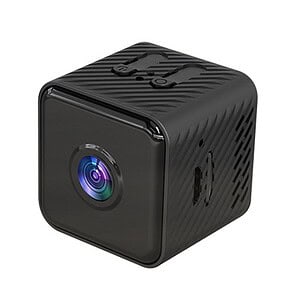 Compact black HD 4K dash cam with wide-angle lens, night vision, and motion detection, perfect for vehicle security and recording road trips.
