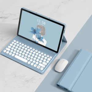 YM-LX106 Round Key Detachable Bluetooth Tablet Keyboard Leather Case with Mouse