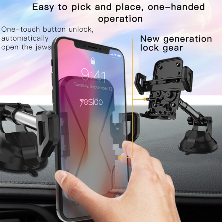 Yesido C40 Car Foldable 360° Auto Clip Phone Holder - Hands-Free Solution 7 Yesido C40 Car Foldable 360° Auto Clip Phone Holder - Hands-Free Solution - Image 7