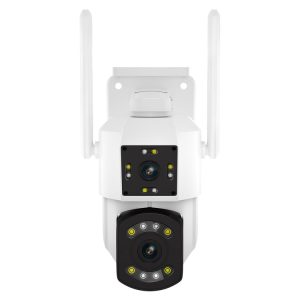 Wireless security camera with night vision and HD video recording for home surveillance systems.