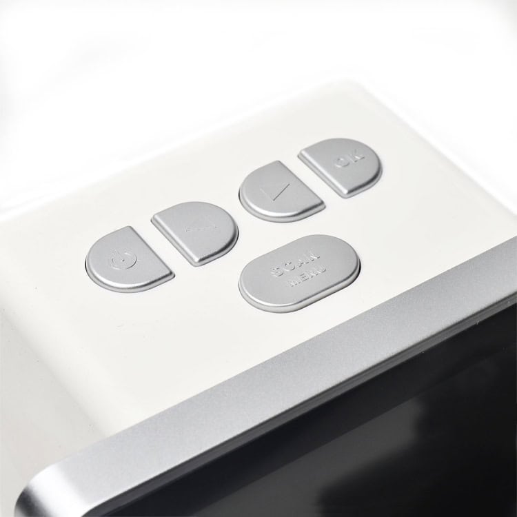 Tonivent TON170 14MP 5" HD Film Scanner – High-Resolution Scanning Brilliance 6 Control Panel Featuring Buttons For Power, Menu, And Settings On A White Electronic Device.