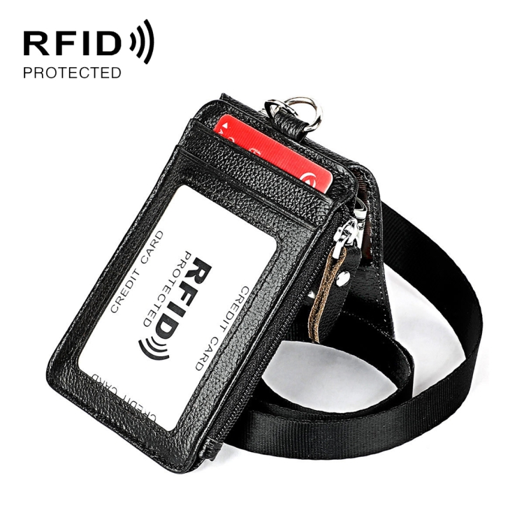 RFID Leather Card Holder Office Work Certificate Case - Antimagnetic KB172 1 Black Rfid Protected Card Holder With A Clear Id Window And A Strap For Carrying.