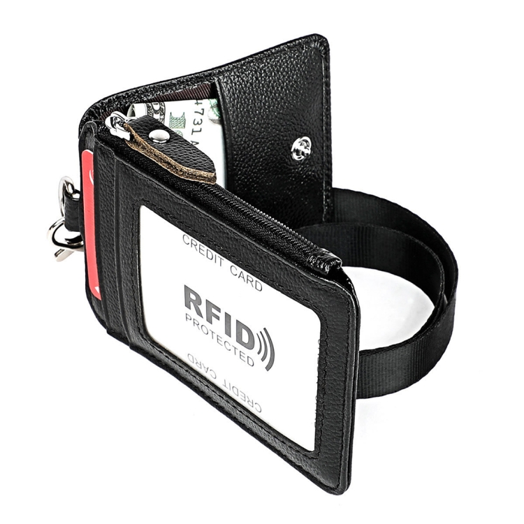 RFID Leather Card Holder Office Work Certificate Case - Antimagnetic KB172 3 Black Wallet With Rfid Protection, Featuring A Credit Card Slot And A Transparent Id Window.