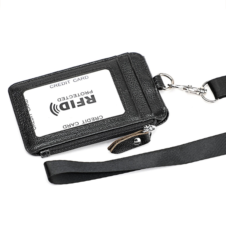 RFID Leather Card Holder Office Work Certificate Case - Antimagnetic KB172 4 Black Rfid Credit Card Holder With A Clear Window And A Detachable Lanyard For Carrying.