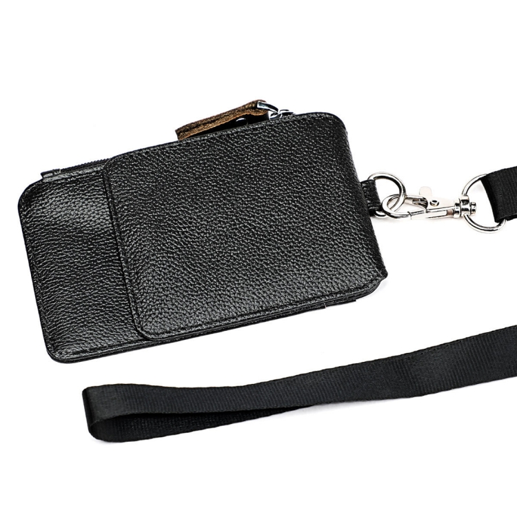 RFID Leather Card Holder Office Work Certificate Case - Antimagnetic KB172 5 Black Leather Card Holder With A Strap And Multiple Compartments For Cards.
