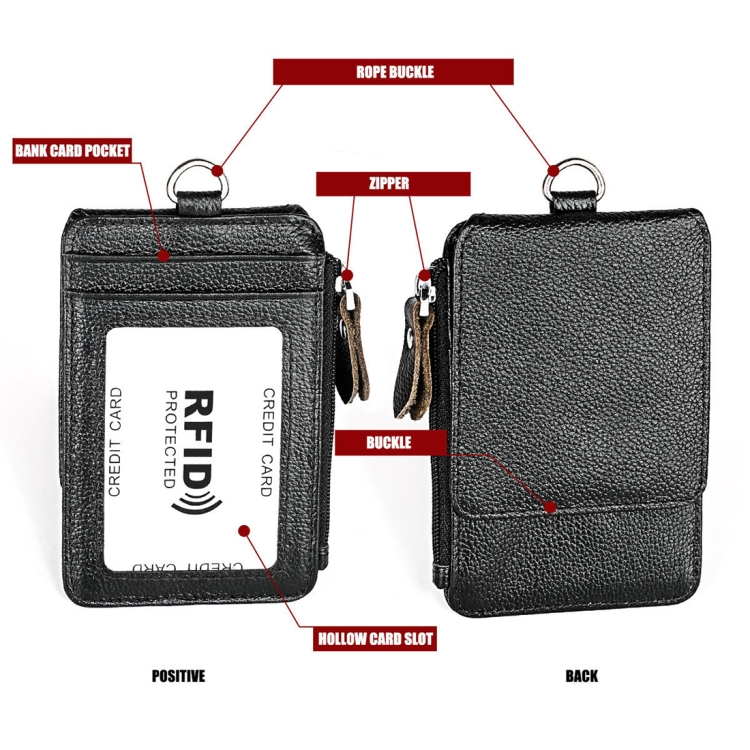 RFID Leather Card Holder Office Work Certificate Case - Antimagnetic KB172 7 Black Rfid Protected Card Holder Wallet With Multiple Compartments And A Zipper.