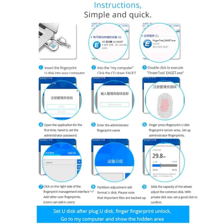 Secure Data Transfer: USB 2.0 Flash Drive with Fingerprint ID Protection 13 Insert Fingerprint Usb Drive Into Computer For Quick Access And Setup Of Administrator Fingerprint Management With Syndmart Cybersecurity Solutions.