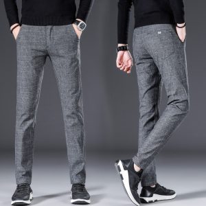 Gray checkered men's dress pants for office and formal wear - stylish, comfortable, and tailored for professional settings. Perfect for business, meetings, and smart-casual occasions.