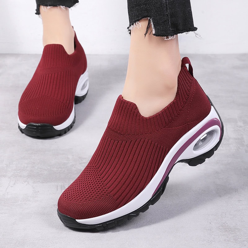 Ultimate Breathable Sneakers: Summer Air Cushion Technology, Ideal for Active Runners 5 Comfy Red Slip-On Sneakers With Sock-Like Knit Upper, Cushioned Sole, Perfect For Casual, Athletic, And Everyday Wear. Stylish And Lightweight Design Ideal For Active Lifestyles.
