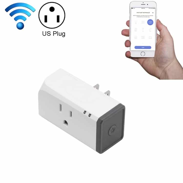 Energy Monitoring Smart Socket - Alexa/Google Home Compatible - Control Remotely 1 Smart Wi-Fi Plug With A Us Plug Design, Shown With A Smartphone In Hand For Remote Control.