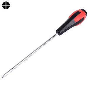 Phillips screwdriver with red and black handle for DIY repairs and electronics.