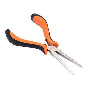 Heavy-duty needle nose pliers with ergonomic orange and black handles for precision gripping and cutting tools for industrial or home use.