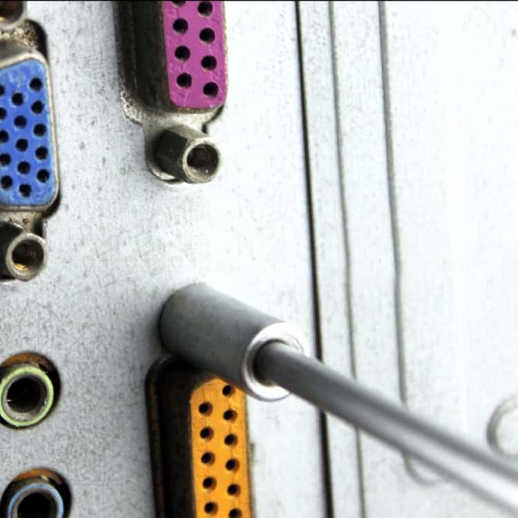 WLXY Precision 7mm Socket Head Screwdriver – Ultimate Tool for Precision Work 7 Vga And Audio Ports On A Computer Motherboard, Close-Up View.