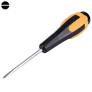 Adjustable flat-head screwdriver with ergonomic black and yellow handle for precise screwdriving tasks. Ideal for electronics, household repairs, and DIY projects. Durable and easy to grip for efficient use.