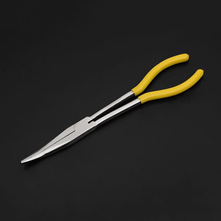 11" Multi-function 25° Bend Needle-nosed Pliers Hand Tool 1 Heavy-Duty Needle Nose Pliers With Yellow Handles, Ideal For Precision Gripping And Wire Work. Suitable For Electrical, Jewelry, And Craft Projects. Ergonomic Design For Comfort And Control.