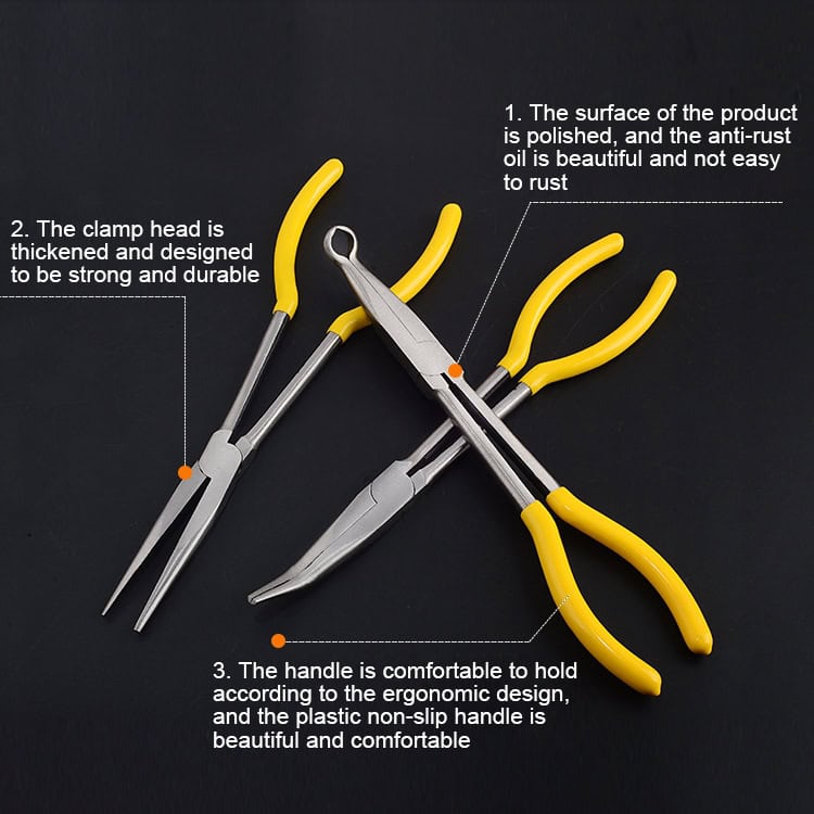11" Multi-function 25° Bend Needle-nosed Pliers Hand Tool 3 Polished Anti-Rust Tweezers With Ergonomic Handles, Durable Clamp Head, Perfect For Professional And Diy Precision Tasks.