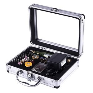 Precision electronic soldering and repair kit with tools for electronics, crafts, and DIY projects in a portable aluminum case.