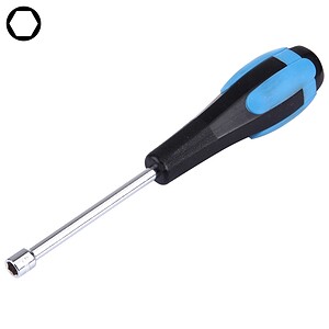 Hex screwdriver with blue and black handle, handheld precision tool for tightening or loosening hex screws and bolts, versatile repair or assembly tool for DIY projects.
