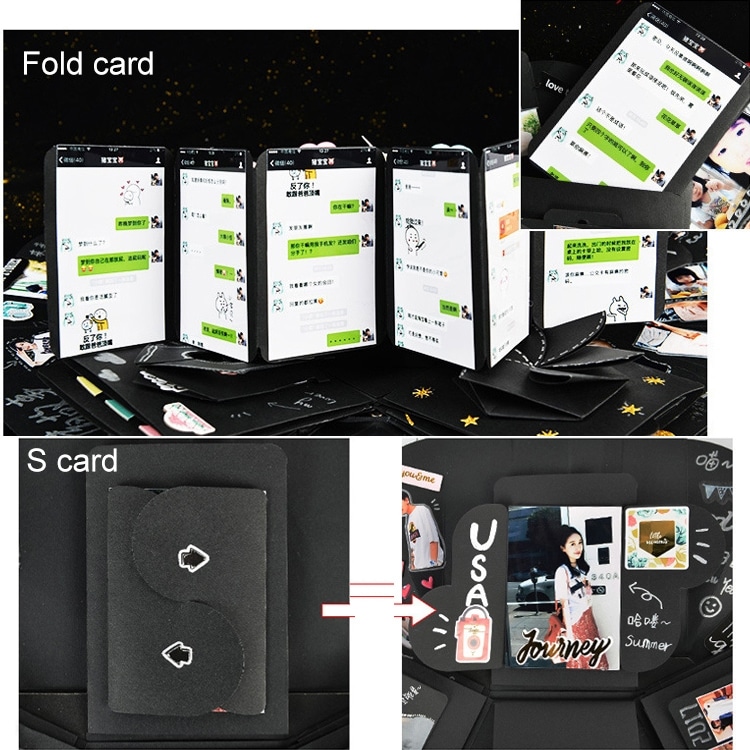 Surprise Explosion Heart-Shaped DIY Handmade Photo Album & Gift Box 6 Foldable Card Display Featuring Multiple Panels And An S Card With Images And Text.