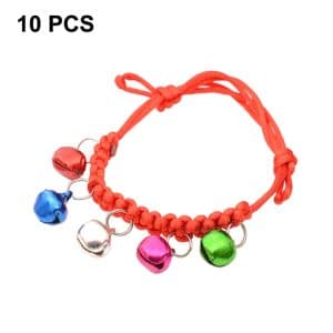 Adjustable Hand-Woven Pet Bell Collars, 10 PCS, 18-32cm, Random Color