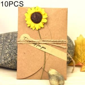 10 PCS Handmade Retro Kraft Paper Greeting Cards with Dry Flowers - Festival DIY