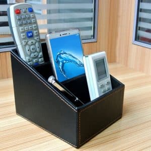 Remote Control Organizer & Storage Box - Sleek PU Leather, 3-Grid Design - Desk Solution