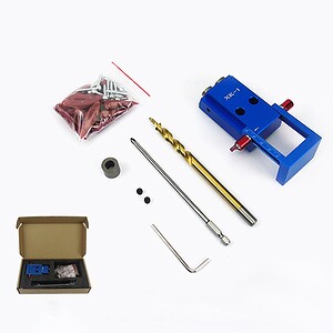 Precision drill press attachment kit with blue vice, drill bits, and accessories for jewelry and craft work. Suitable for detailed engraving, drilling, and shaping projects.