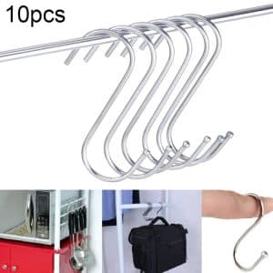 10pcs 3mm S-shaped Stainless Steel Metal Hooks, 7cm Length, Multi-functional