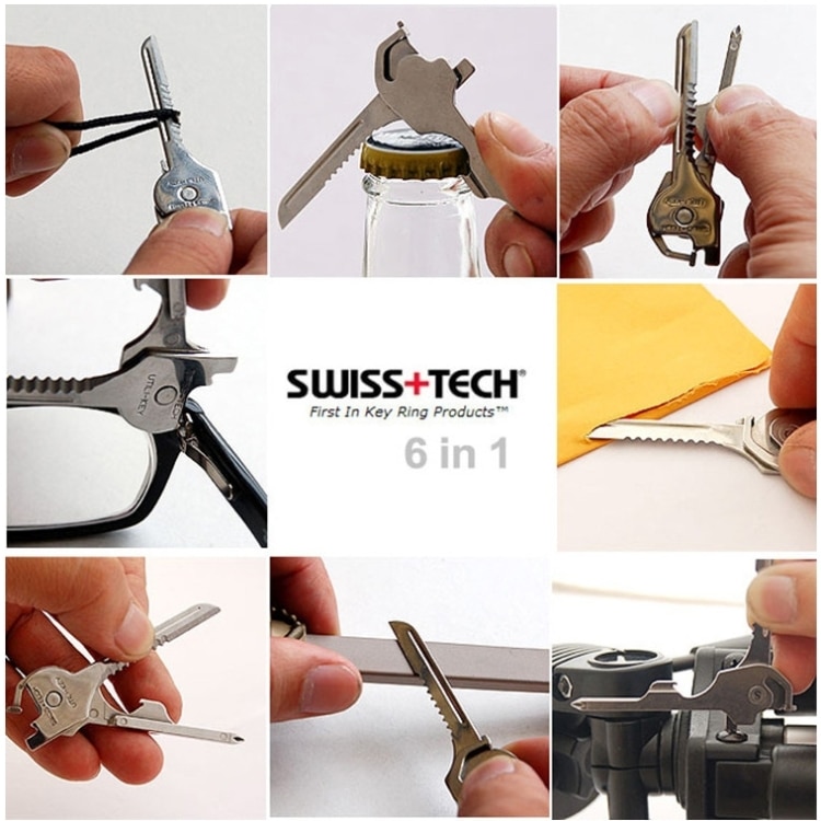 SWISS+TECH 6-in-1 Stainless Steel Outdoor Key Chain Tool - Mini Foldable Key Ring 8 Swiss+Tech 6-In-1 Stainless Steel Outdoor Key Chain Tool - Mini Foldable Key Ring - Image 8