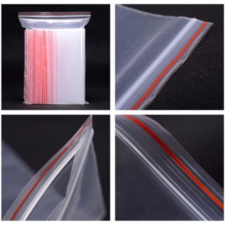 100-Pack Custom Printed Clear Zip Lock Bags 9x13cm - PE Self Sealing 5 Clear Ziplock Plastic Bag With Red Sealing Strip, Ideal For Food Storage And Packaging. Reusable, Airtight Plastic Bag For Safe And Organized Storage Solutions. Durable And Transparent For Easy Content Identification.