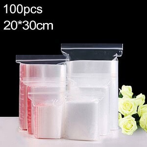 Reusable plastic ziplock storage bags for food, 100-pack, 20x30cm, airtight and leakproof, ideal for kitchen organization, meal prep, and snacks, durable and eco-friendly.