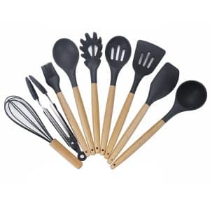 9-in-1 B Version Wooden Handle Silicone Kitchen Tool Set - Non-stick Spatula Spoon