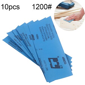 Blue silicon carbide abrasive sheets for woodworking and polishing, pack of 10 pieces.