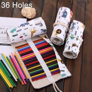36-Slot Cartoon Animal Print Canvas Pencil Case Stationery Pouch